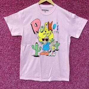 Nickelodeon Rocko's Moder Life Animated Series Cartoon Graphic Pink T-Shirt Medi